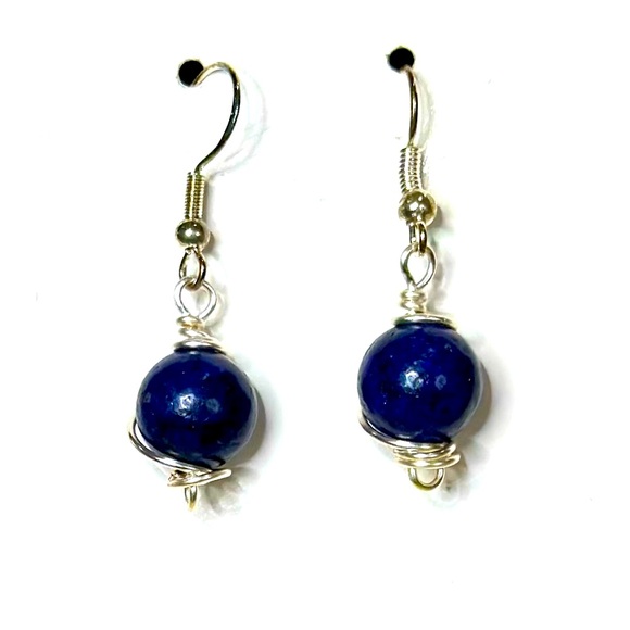 OilNana Jewelry - Blue berry quartz silver plated wire wrapped and hoops. Hypoallergenic 10mm